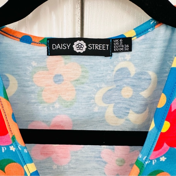 Retro Flower Groovy Mini Dress Rave Kitsch 60s - Picture 4 of 4